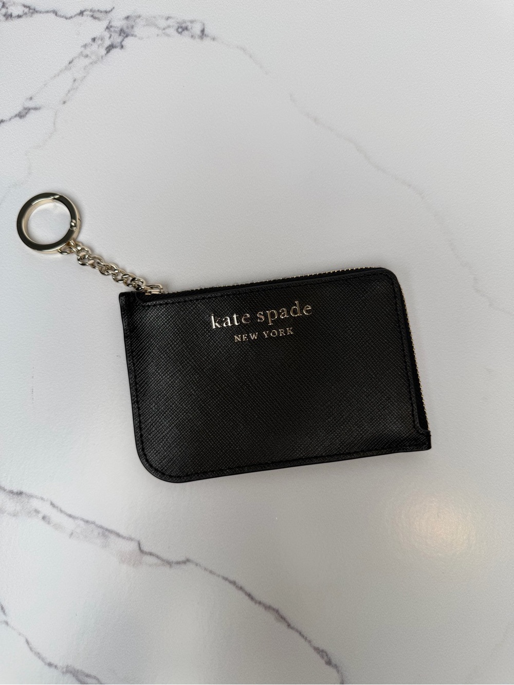 kate spade Black Saffiano Leather Key Card Zip Pouch